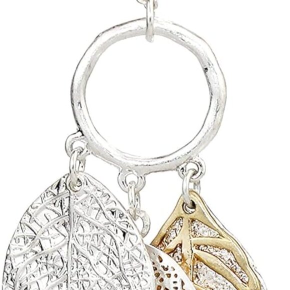 Gold Silver Two Tone Filigree Fall Leaf Pendant Long Necklace Chic Sweater Chain - Picture 3 of 9